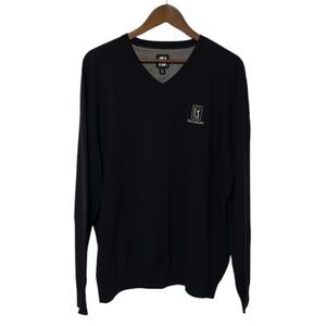 FJ Footjoy 100% Wool Pull Over V-Neck Sweater in Black Men's XL Golf Winter